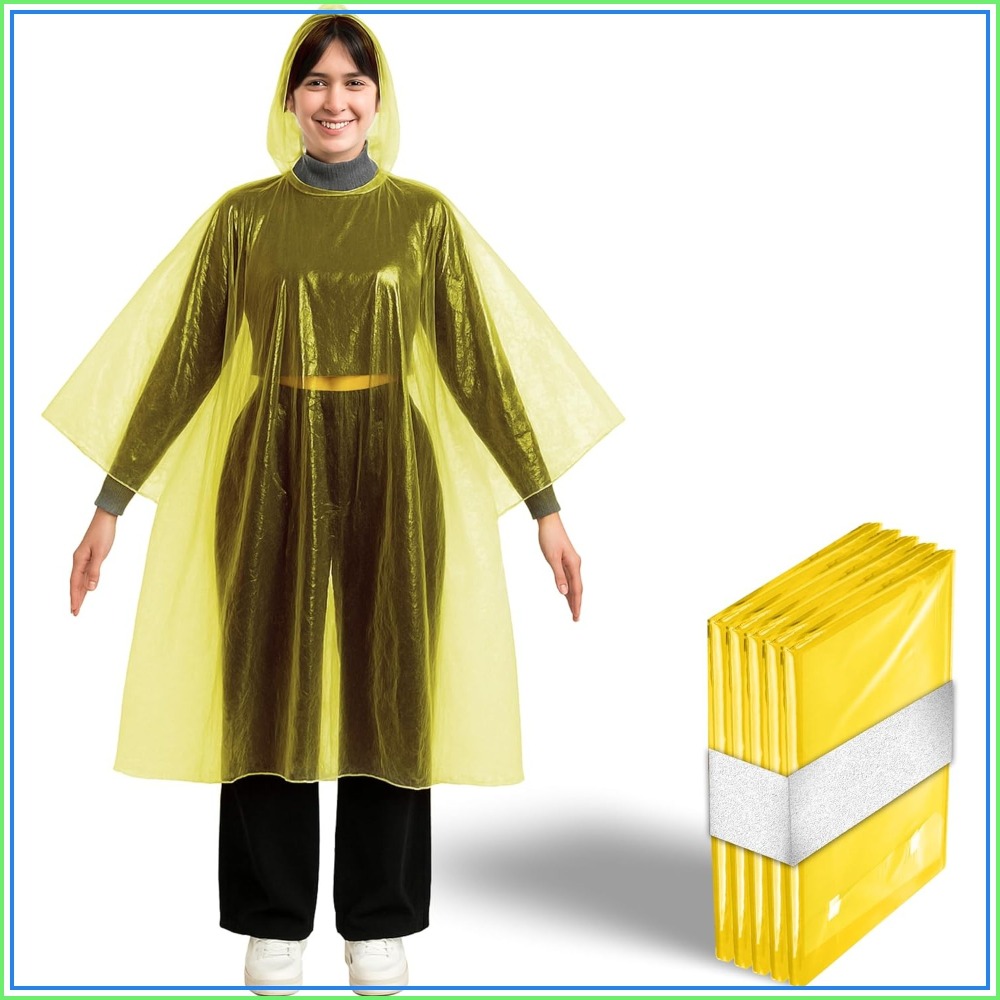 Emergency Poncho Rain - Disposable Yellow Rain Ponchos with Hood