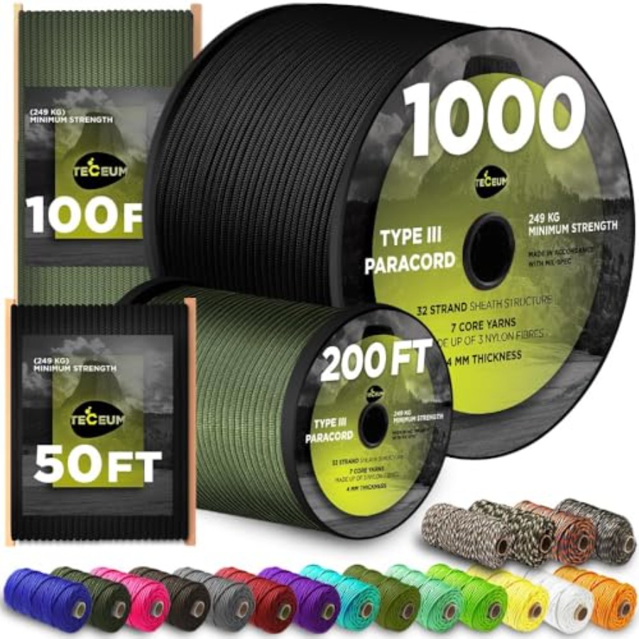 Para Cord 1000Ft - 5/32 Paracord Rope 1000 1000ft/ 200ft/