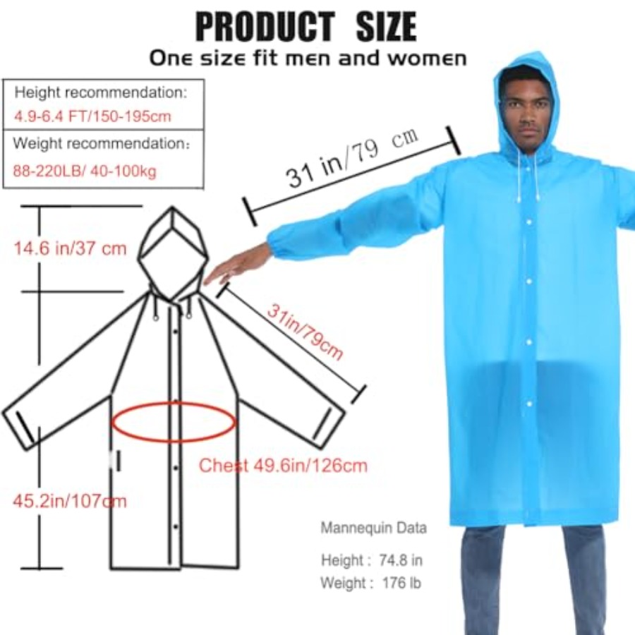 Rain Ponchos for Adults Rainco - Emergency Poncho Rain incelemesi ve fiyatı